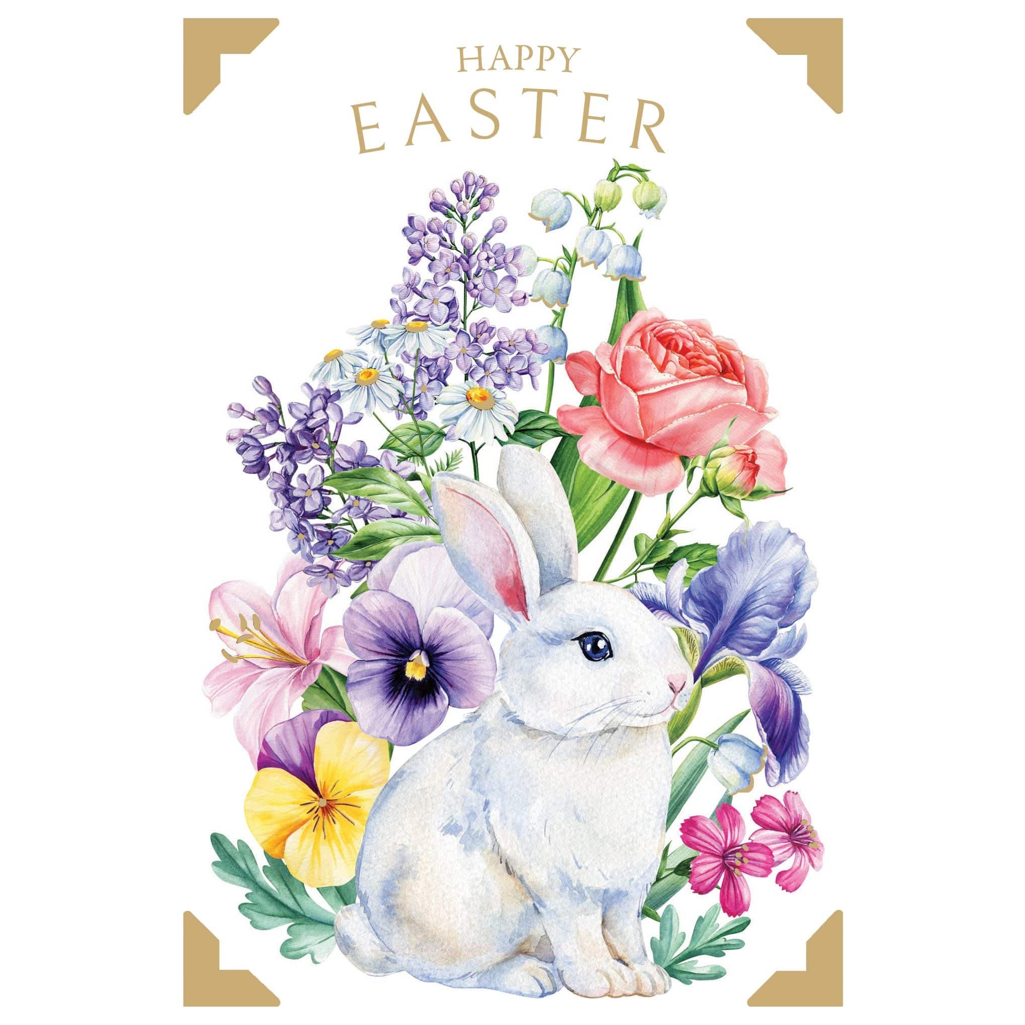 Pictura floral bunny Easter card with colorful spring flowers and a cute bunny illustration for Easter celebrations